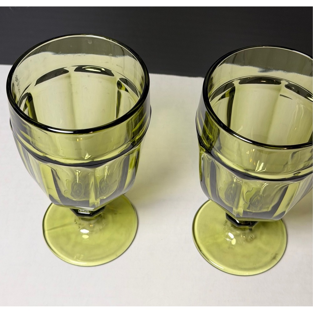 VTG Libbey Gibraltar Duratuff Olive Green Glass Goblets Water Glasses Set of 2 - Picture 4 of 6